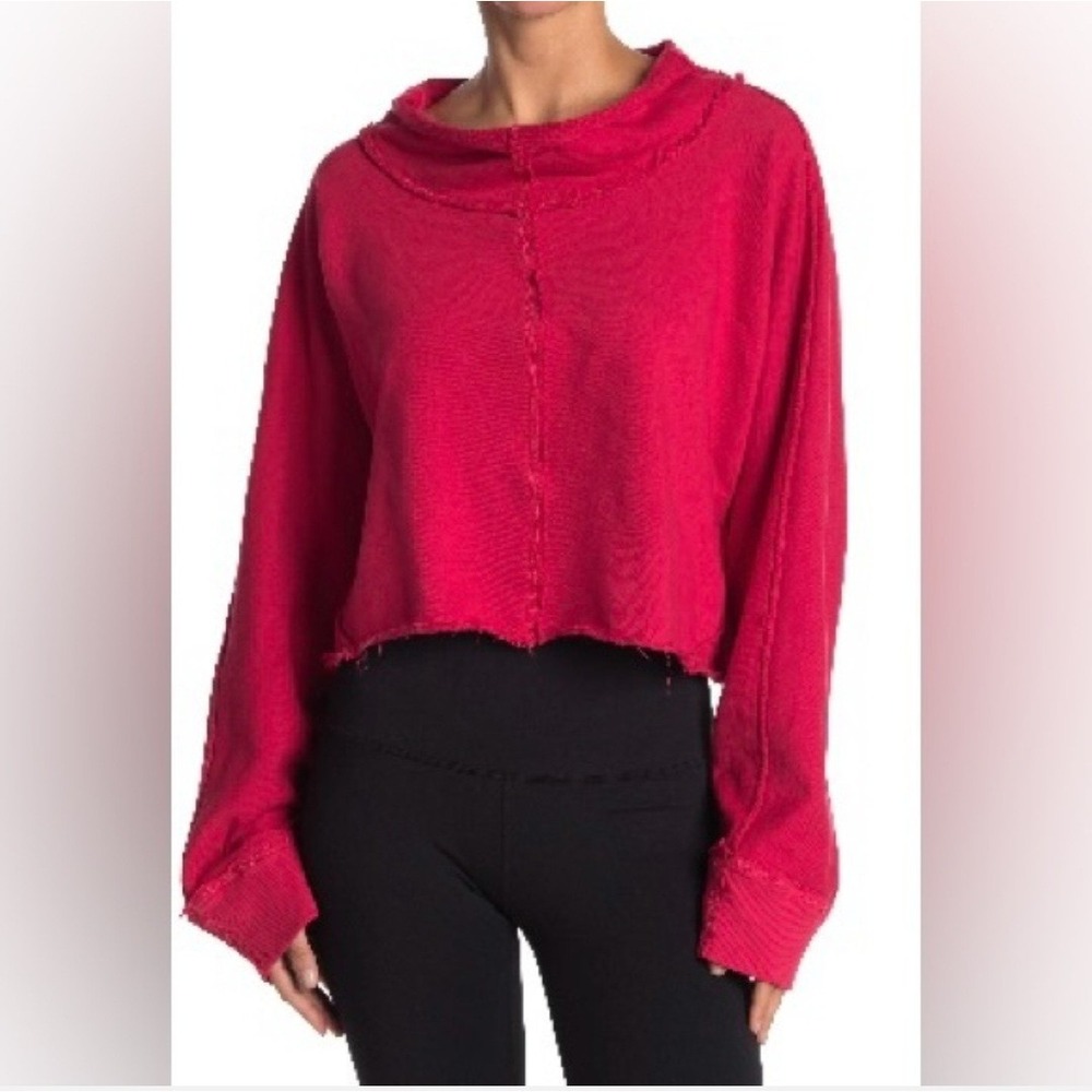 FP Movement Free People Pink Cropped Funnel Neck Sweatshirt Exposed Seam Small